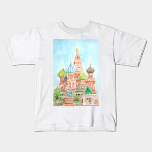 Moscow Saint Basils Cathedral watercolor Kids T-Shirt